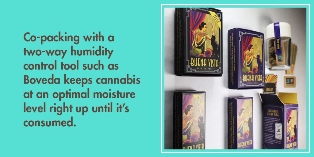 Cannabis companies, like Buena Vista, save terpenes and protect the quality of their product like these pre-rolls by co-packing with Boveda. 