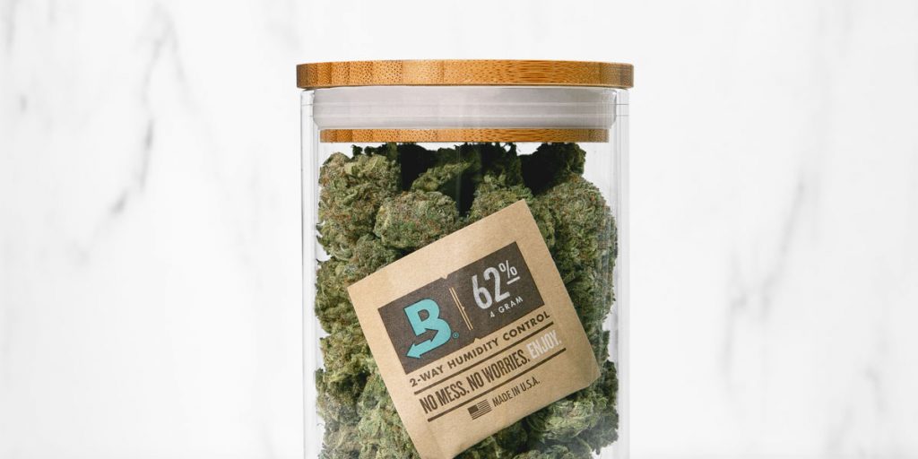 Boveda 62% in a jar with cannabis flower.