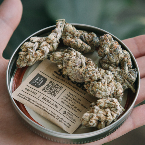 boveda and cannabis in jar lid