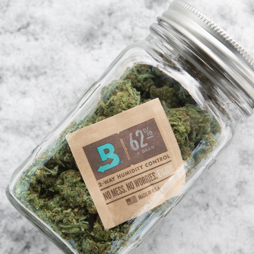 Jar of cannabis with boveda inside