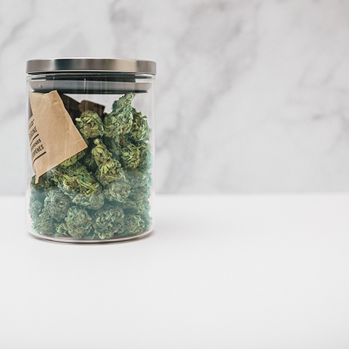 side view of cannabis jar with boveda