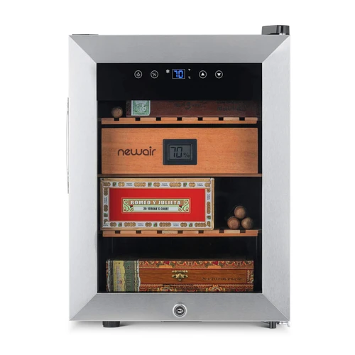 Before adding cigars to a wineador, like this NewAir model, season a cigar humidor with Boveda Seasoning packs. 