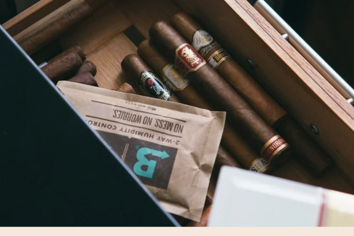 Boveda and cigars in a humidor