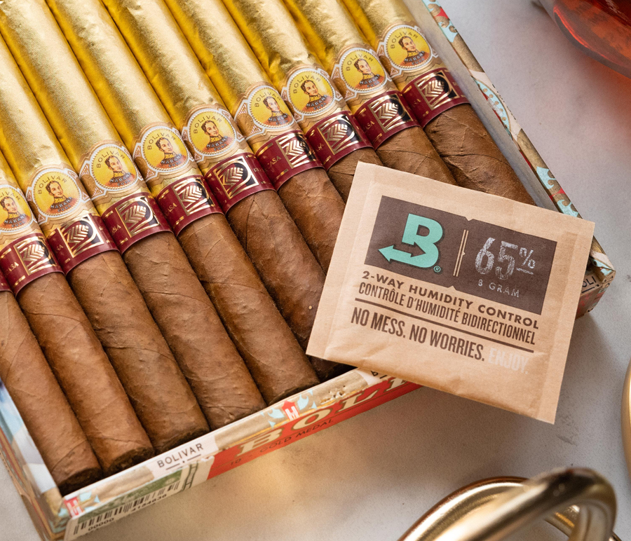 65% RH Boveda and cigar packaging.