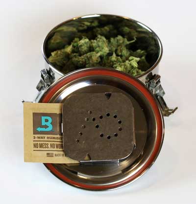 This 2 liter CVault cannabis storage container holds 1/4 lb of cannabis and comes preloaded with Boveda 62% RH.