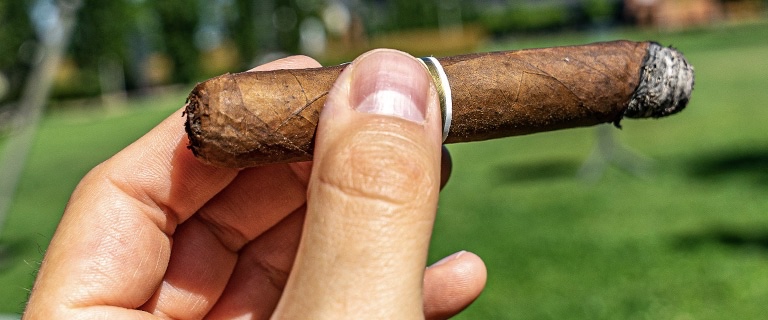 Close-up of hand holding a cigar