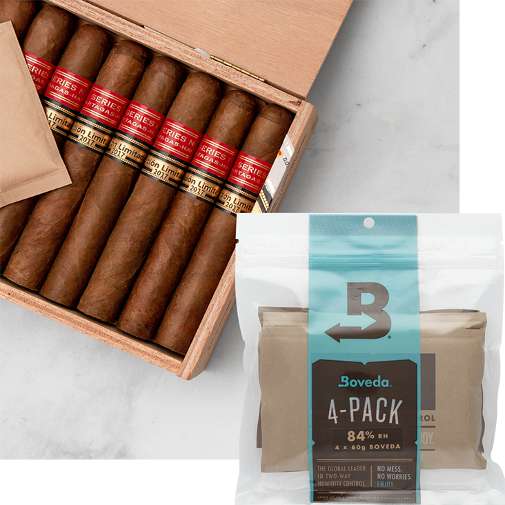 Boveda 84% RH Size 60 4 pack for seasoning humidors.