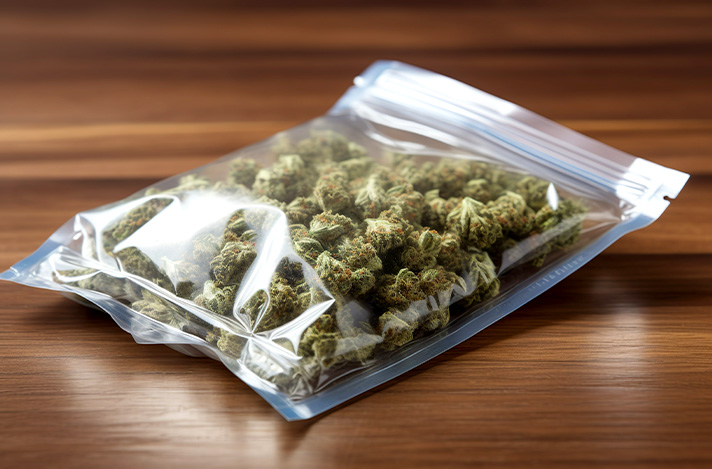 Healthy cannabis in a properly sealed bag.