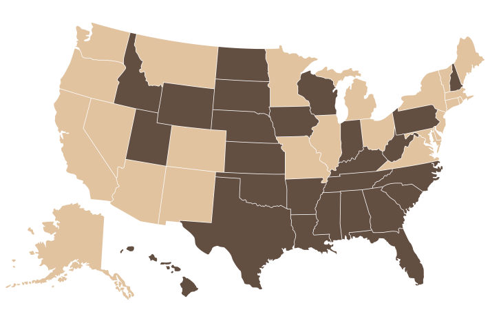 Map of the US outlining what states have legal cannabis.