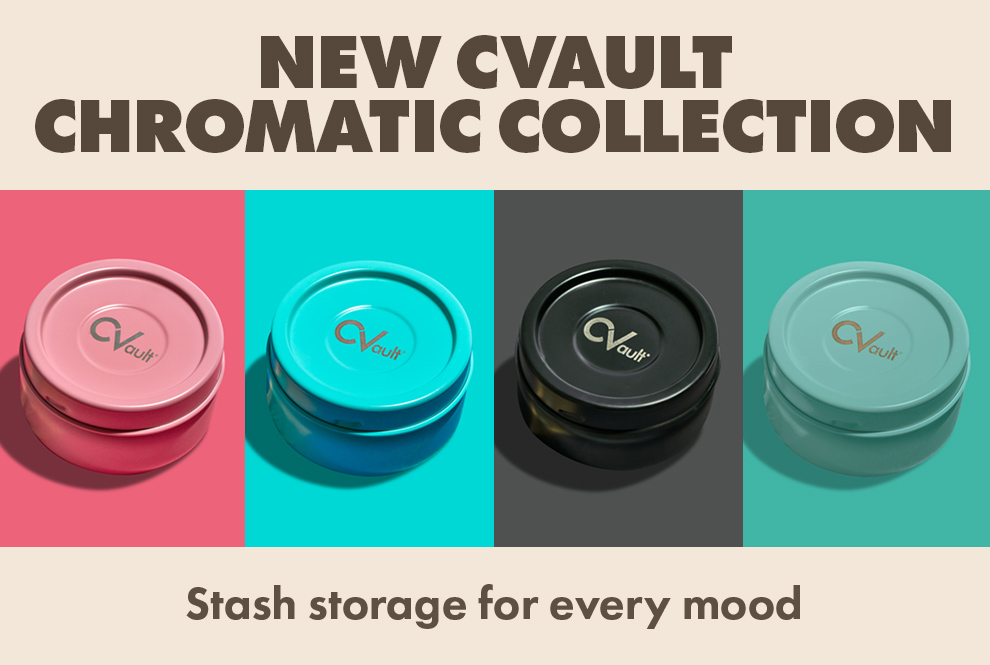 All four new Chromatic Color 1/2 oz Cvaults; Rose, Blue Dream, Midnight, and Kief Green