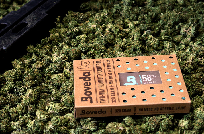 Boveda size 320 in a bin full of cannabis.