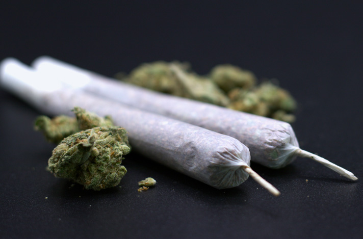 Rolled joints with cannabis on a table.
