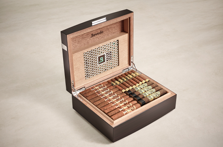 Boveda Humidor open with cigars in it